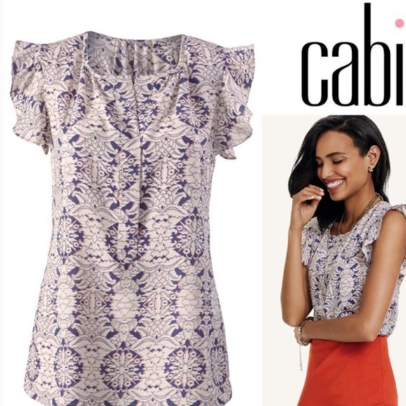 Cabi Flutter Sleeve Print Blouse Top Style #3074 - Picture 4 of 8